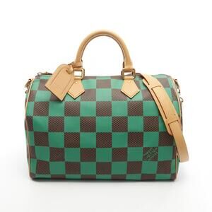 Louis Vuitton Speedy Bandouliere Damier Pop Handbag Canvas Leather Green Brown